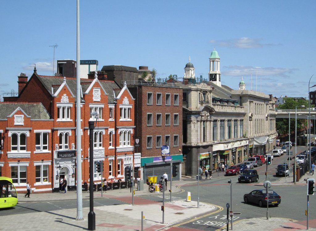 Stockport, By Stockport - Chestergate by Dave Bevis, CC BY-SA 2.0, https://commons.wikimedia.org/w/index.php?curid=130276489