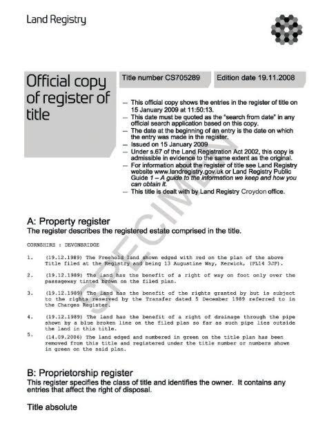 entry in the land registry in the UK